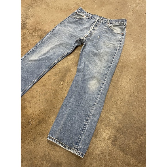 Levis 501 XX Jeans Mens 36x27 Light Wash Blue Straight Leg Button Fly Distressed - Picture 3 of 16